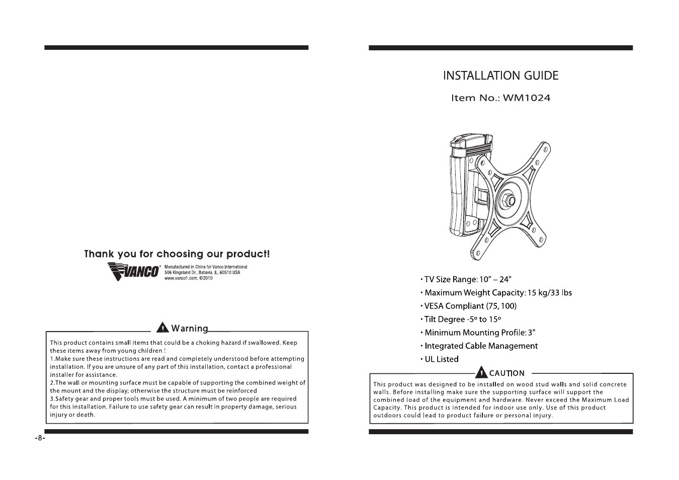 VANCO WM1024 User Manual | 4 pages