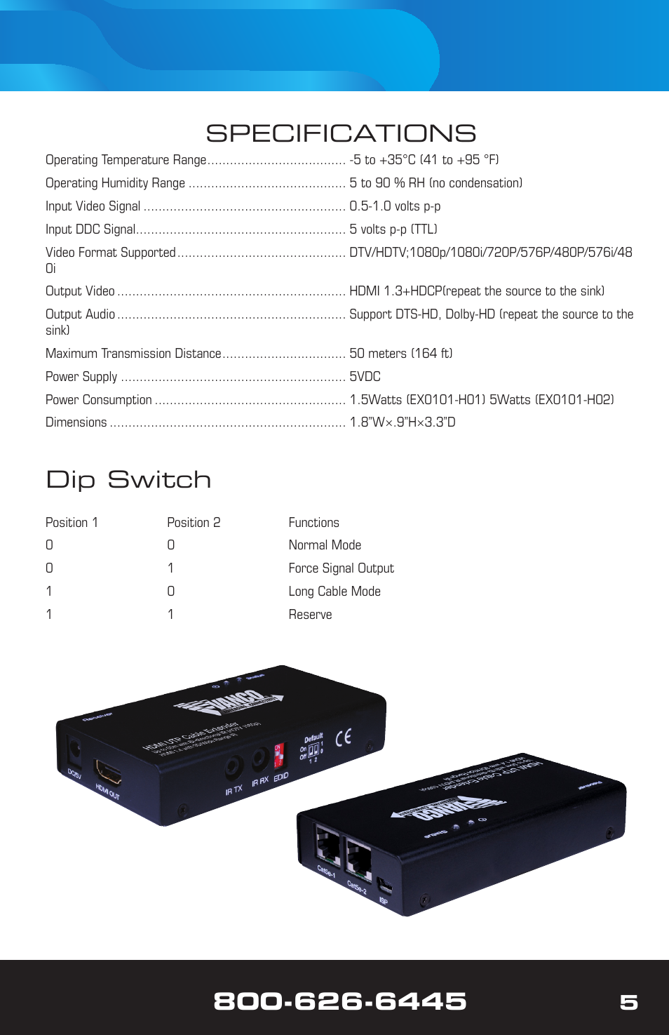 Specifications, Dip switch | VANCO VPW-280781 User Manual | Page 5 / 8