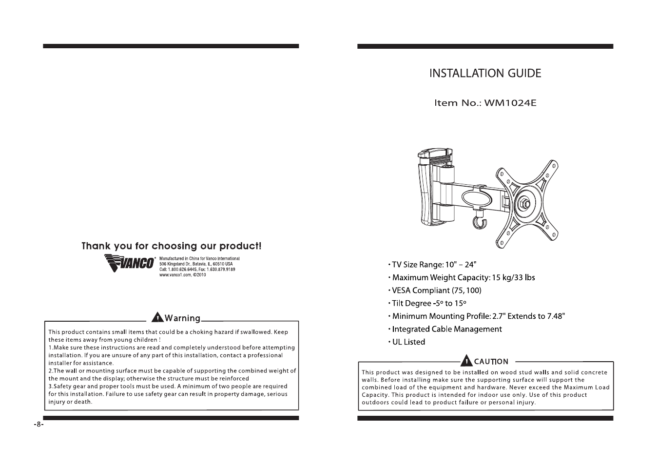 VANCO WM1024E User Manual | 4 pages