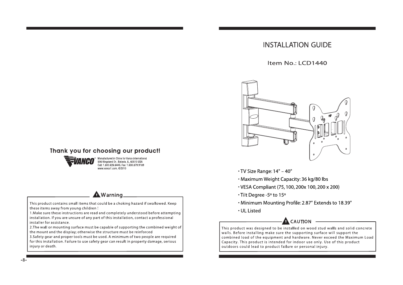 VANCO LCD1440 User Manual | 4 pages