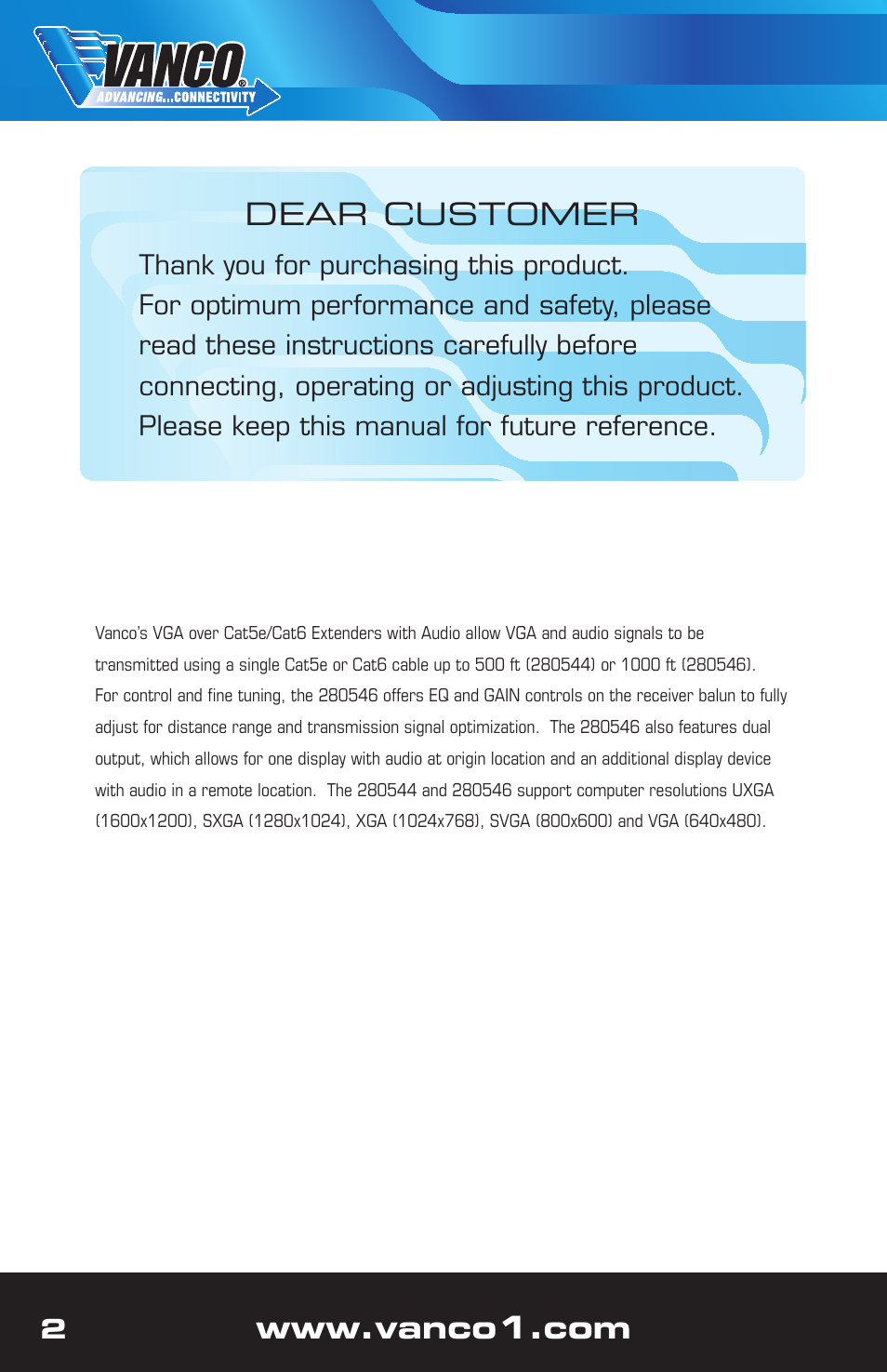 Dear customer | VANCO 280546 (1000 ft.) User Manual | Page 2 / 8