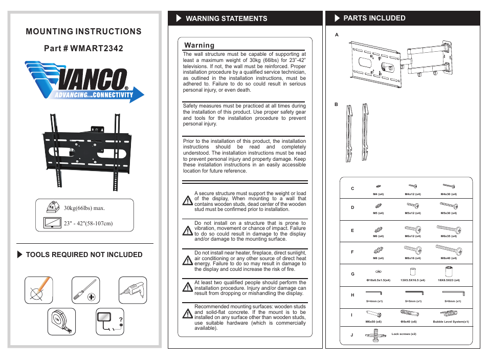 VANCO WMART2342 User Manual | 2 pages