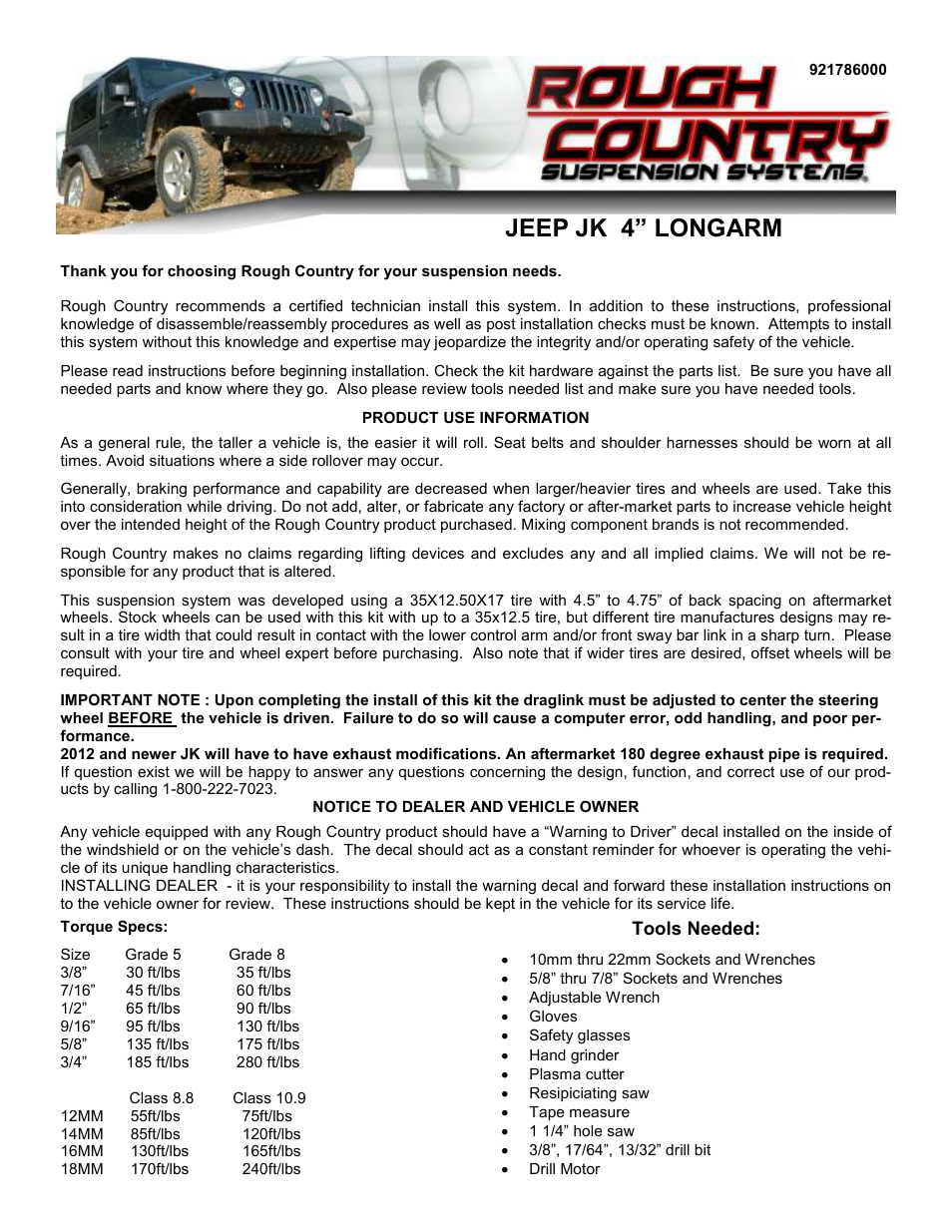 Rough Country 787.22 User Manual | 14 pages