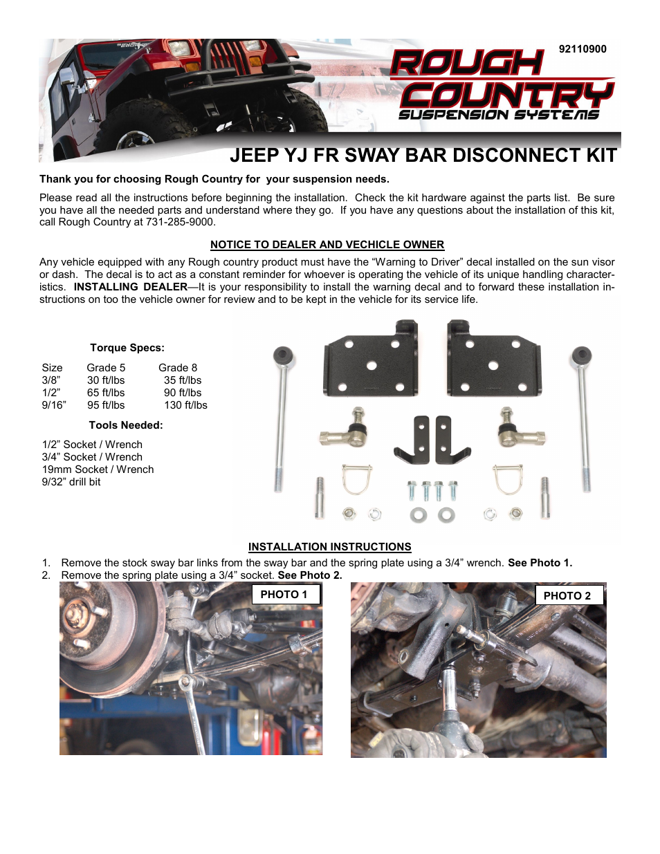 Rough Country 1109 User Manual | 2 pages