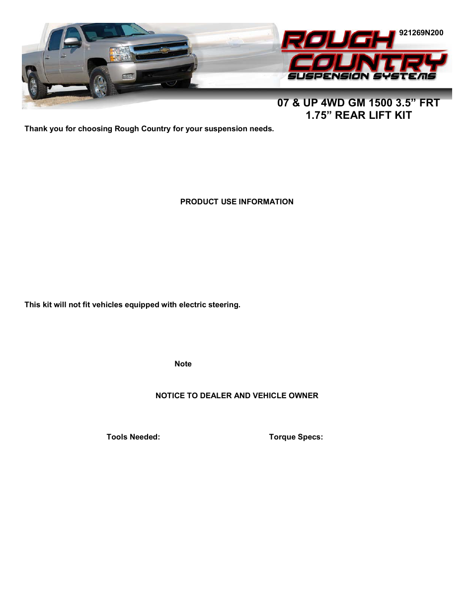 Rough Country 288.20 User Manual | 8 pages