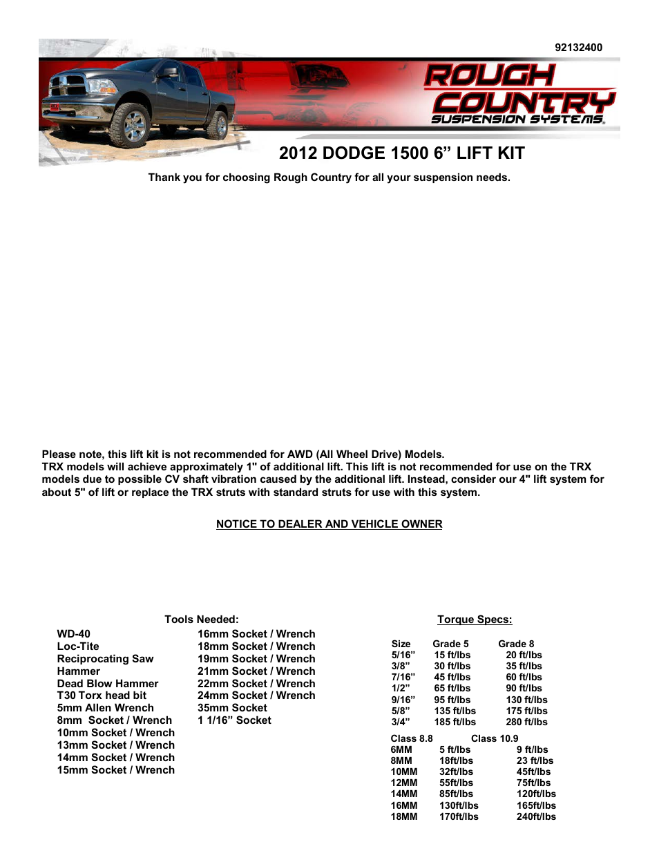Rough Country 324S User Manual | 20 pages