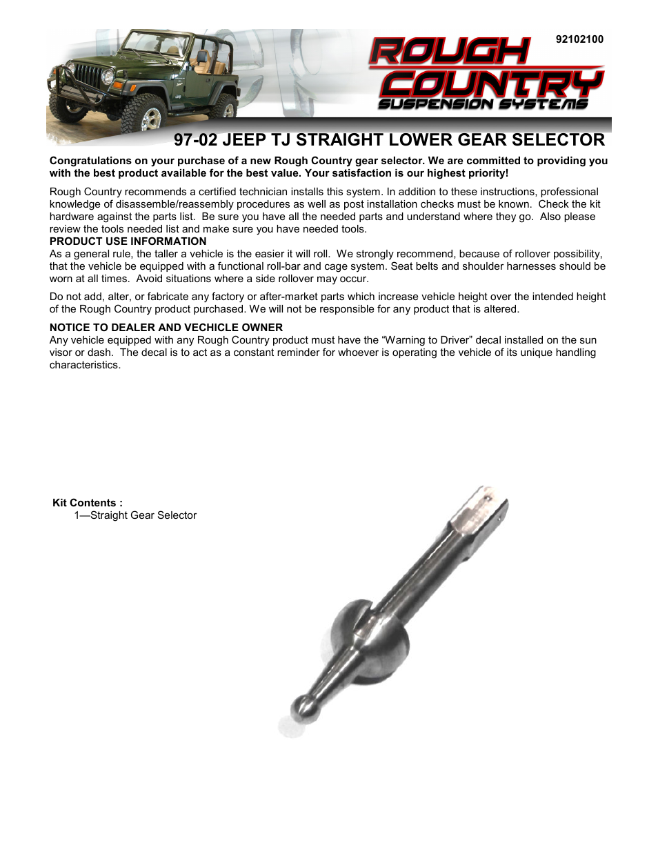 Rough Country 1021 User Manual | 4 pages