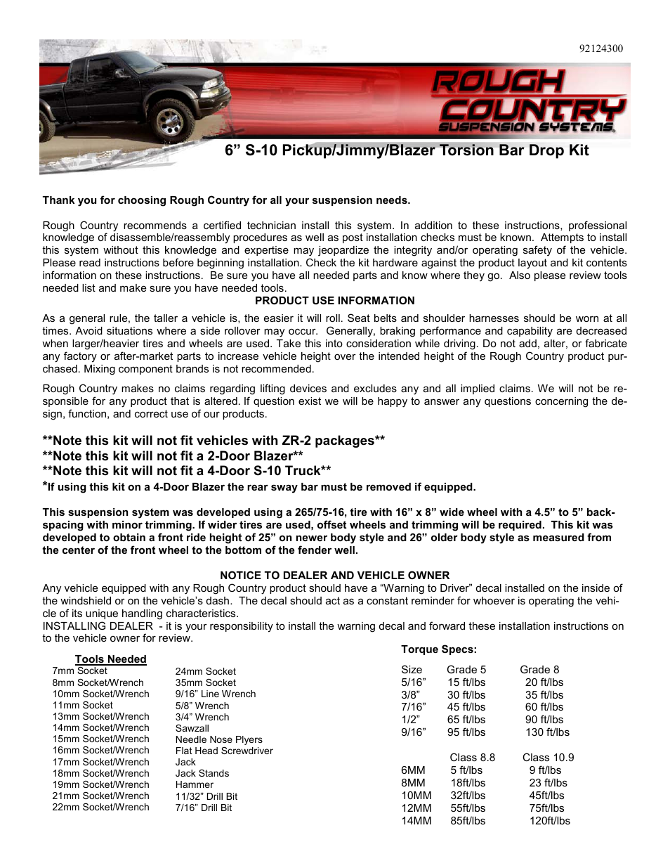 Rough Country 243.20 User Manual | 24 pages