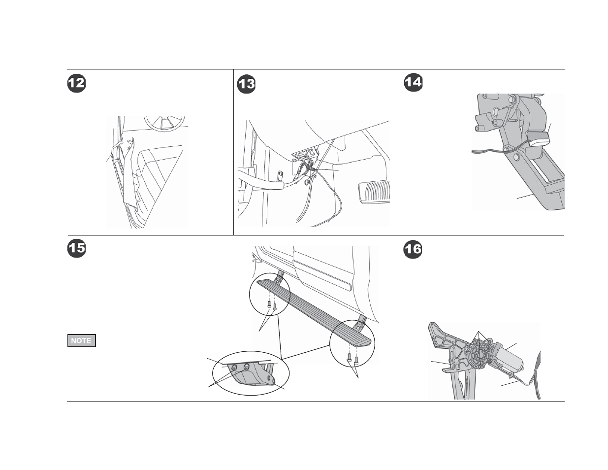 Powerboard, Installation instructions, Remove front door sill – driver side | Route trigger wire – driver side, Install lights, Install running boards, Install motor | Rough Country 75122-15 User Manual | Page 5 / 7