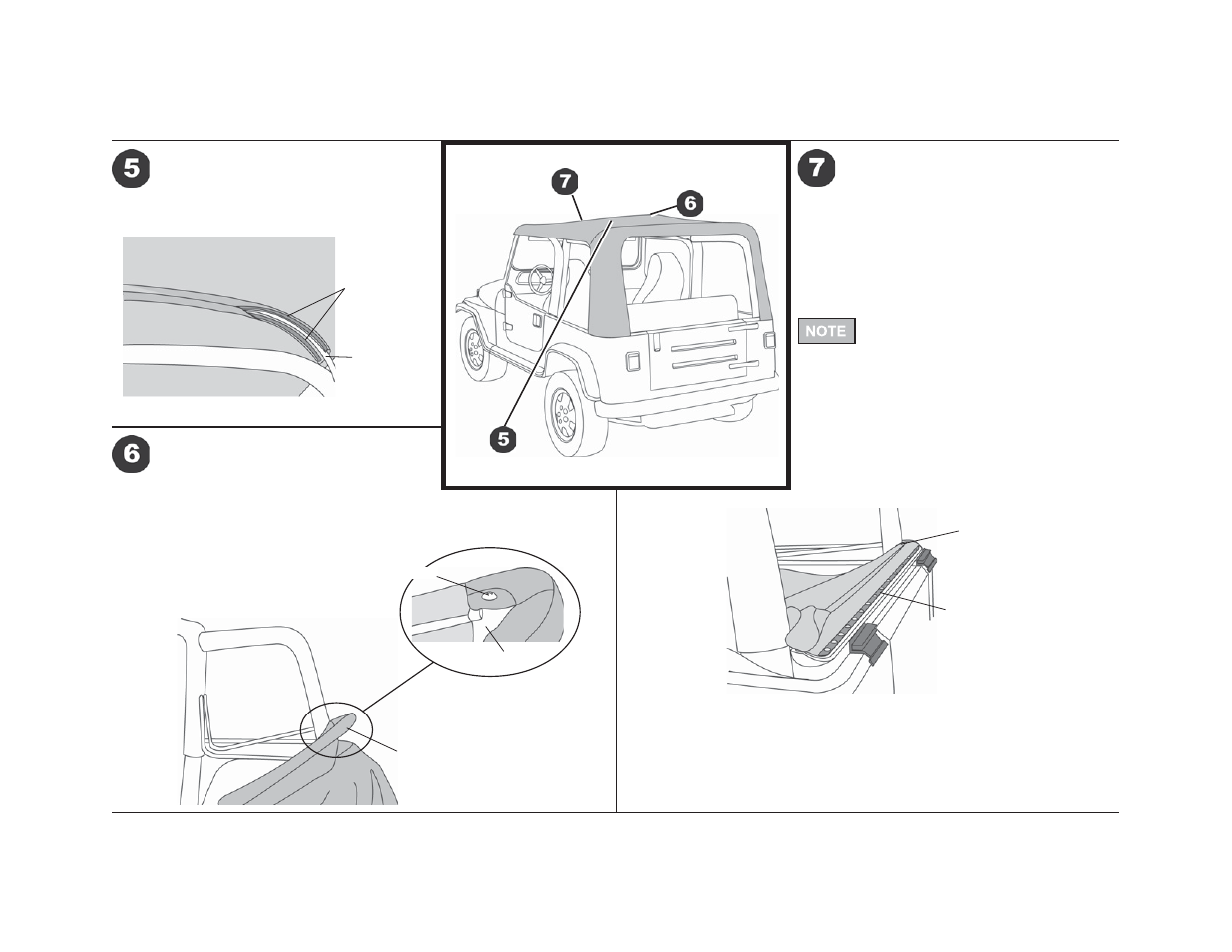 Fabric replacement top – installation instructions, Unfasten center bow, Remove corner screws | Remove screws holding fabric to header | Rough Country 51180-15 User Manual | Page 3 / 9