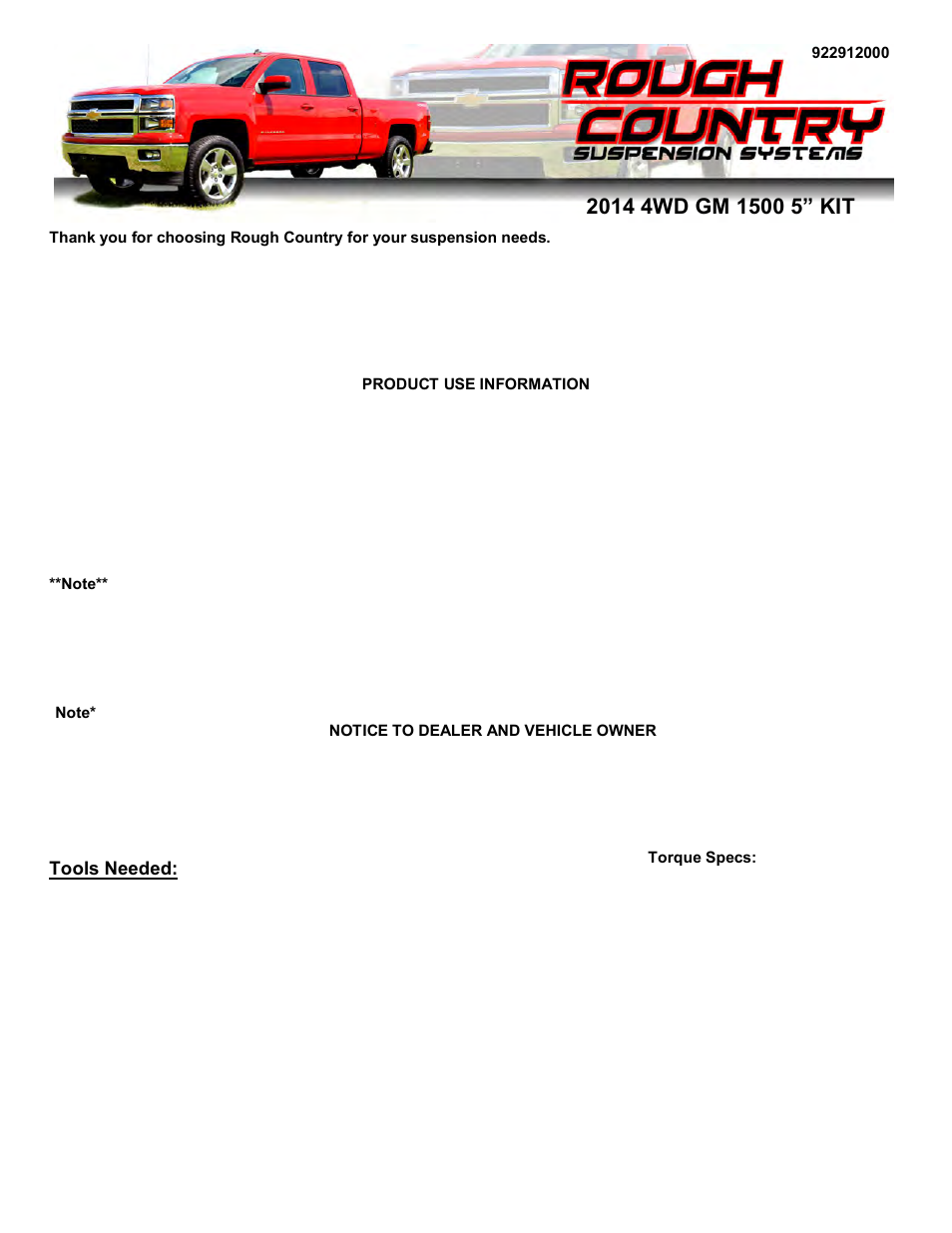 Rough Country 291.20 User Manual | 20 pages