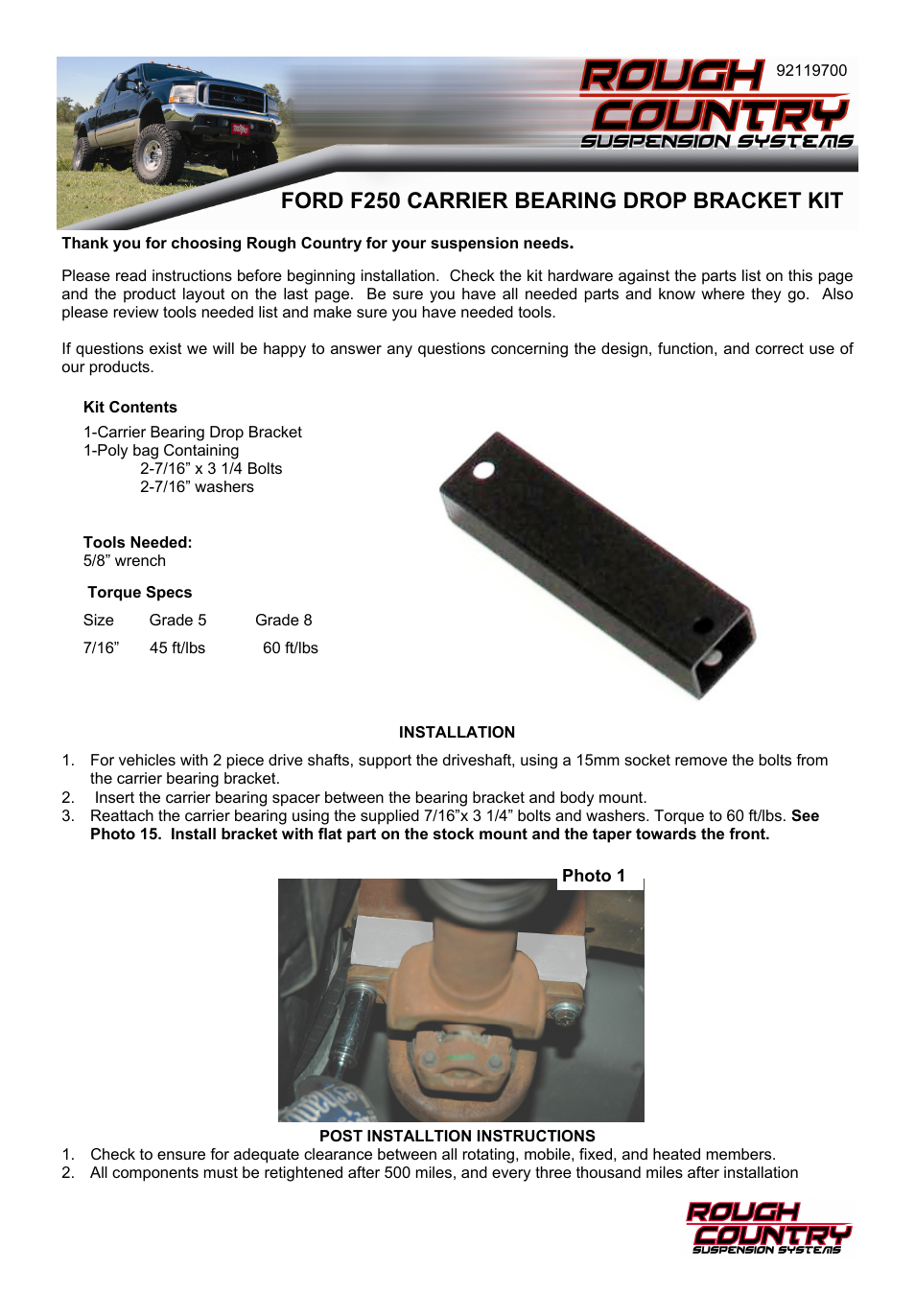 Rough Country 1197 User Manual | 1 page