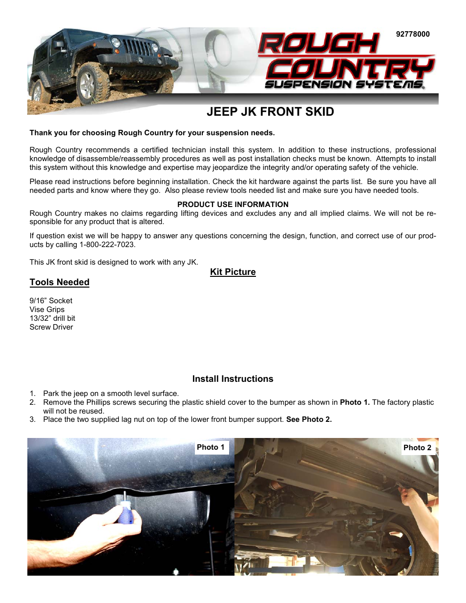 Rough Country 778 User Manual | 2 pages