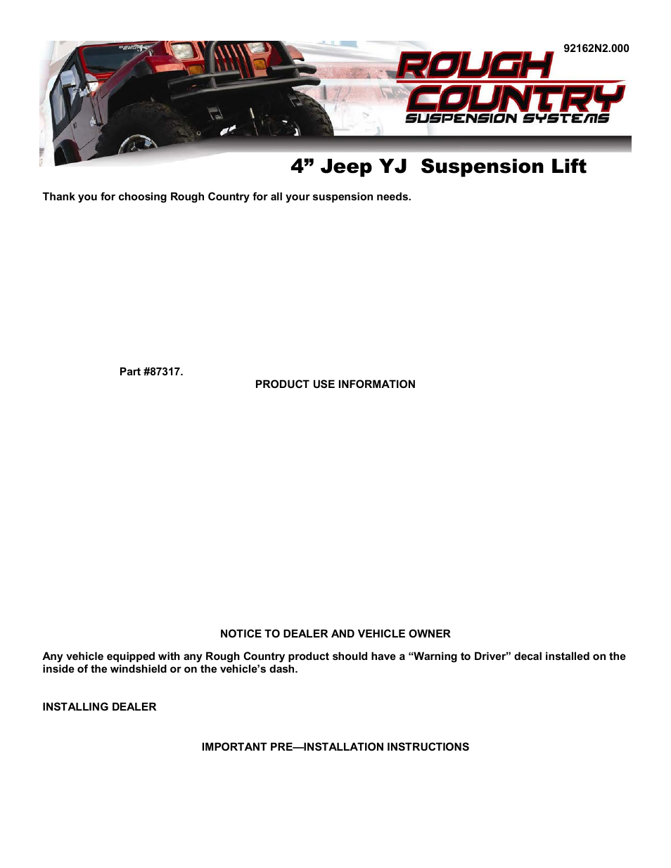 Rough Country 620N2 User Manual | 8 pages