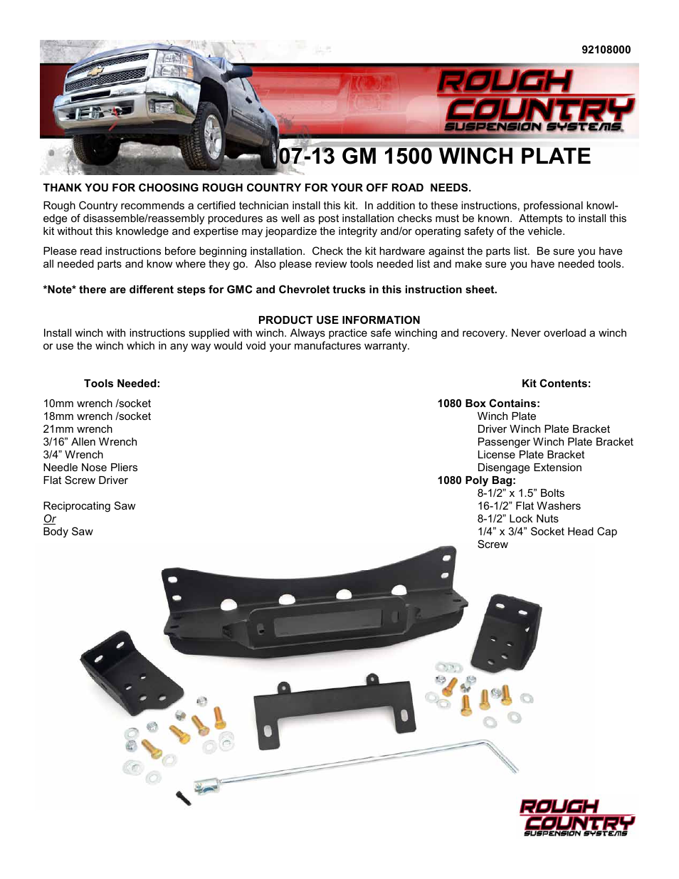 Rough Country 1080 User Manual | 12 pages