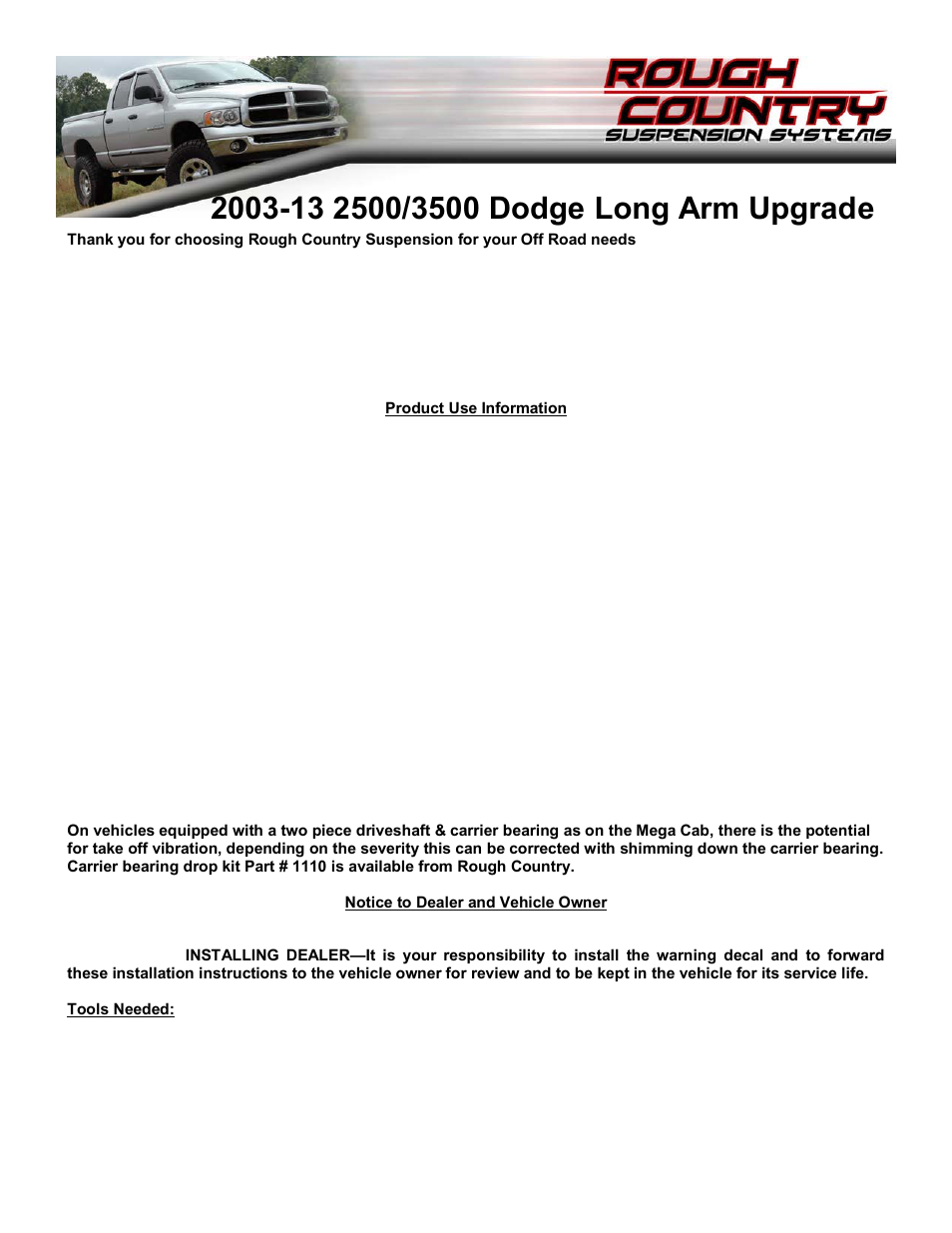 Rough Country 390 User Manual | 4 pages