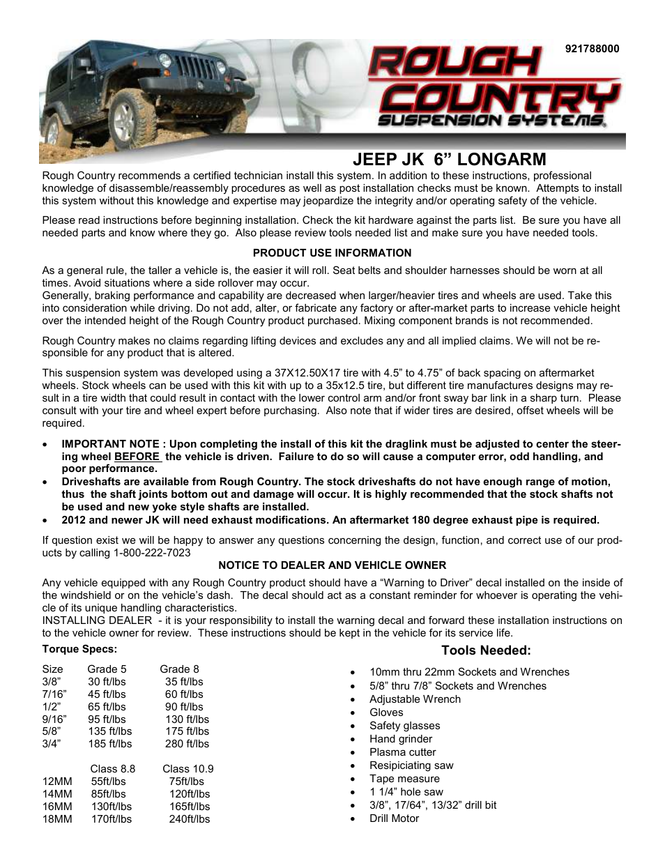 Rough Country 789.22 User Manual | 16 pages