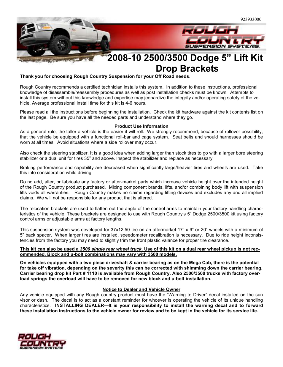 Rough Country 394.23 User Manual | 6 pages