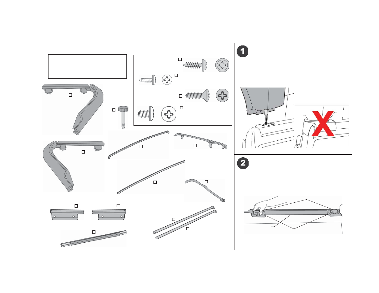 Trektop nx installation instructions, Parts list and hardware identifi cation, Install door surrounds | Install door surround knobs | Rough Country 56820-15 User Manual | Page 2 / 9