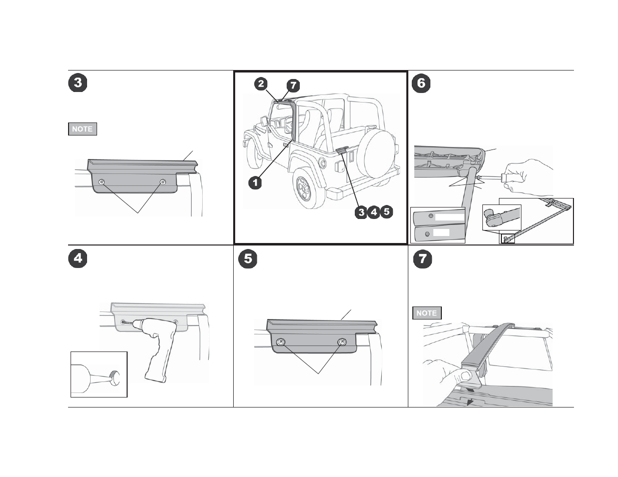 Trektop nx installation instructions, Orient tailgate mounts, Drill holes install tailgate mounts | Assemble side bows to header, Install top arch | Rough Country 56820-15 User Manual | Page 3 / 9