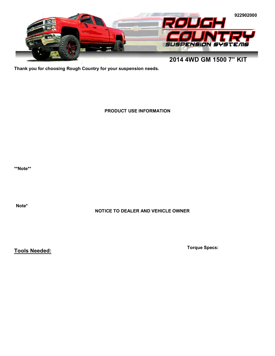 Rough Country 290.20 User Manual | 20 pages