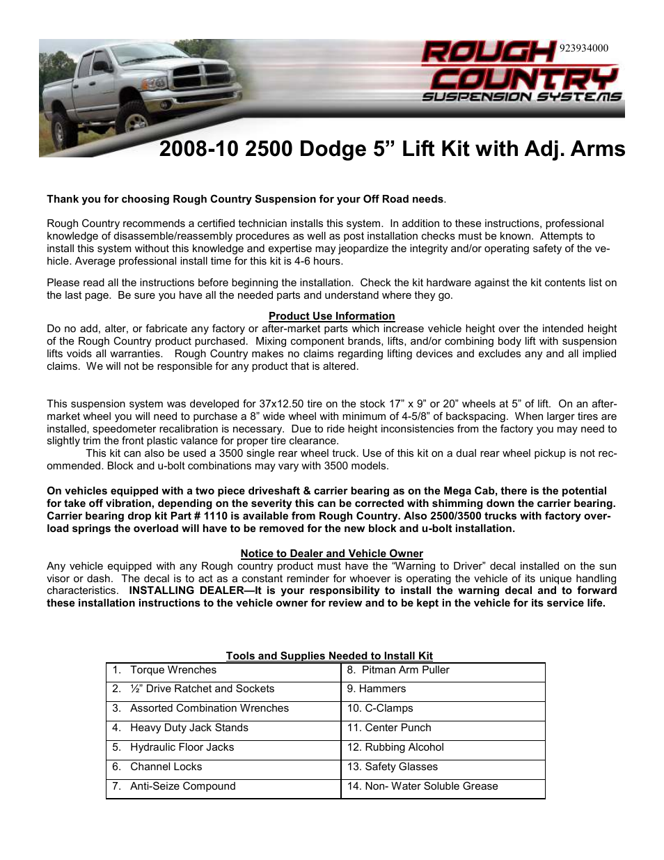 Rough Country 394.24 User Manual | 6 pages