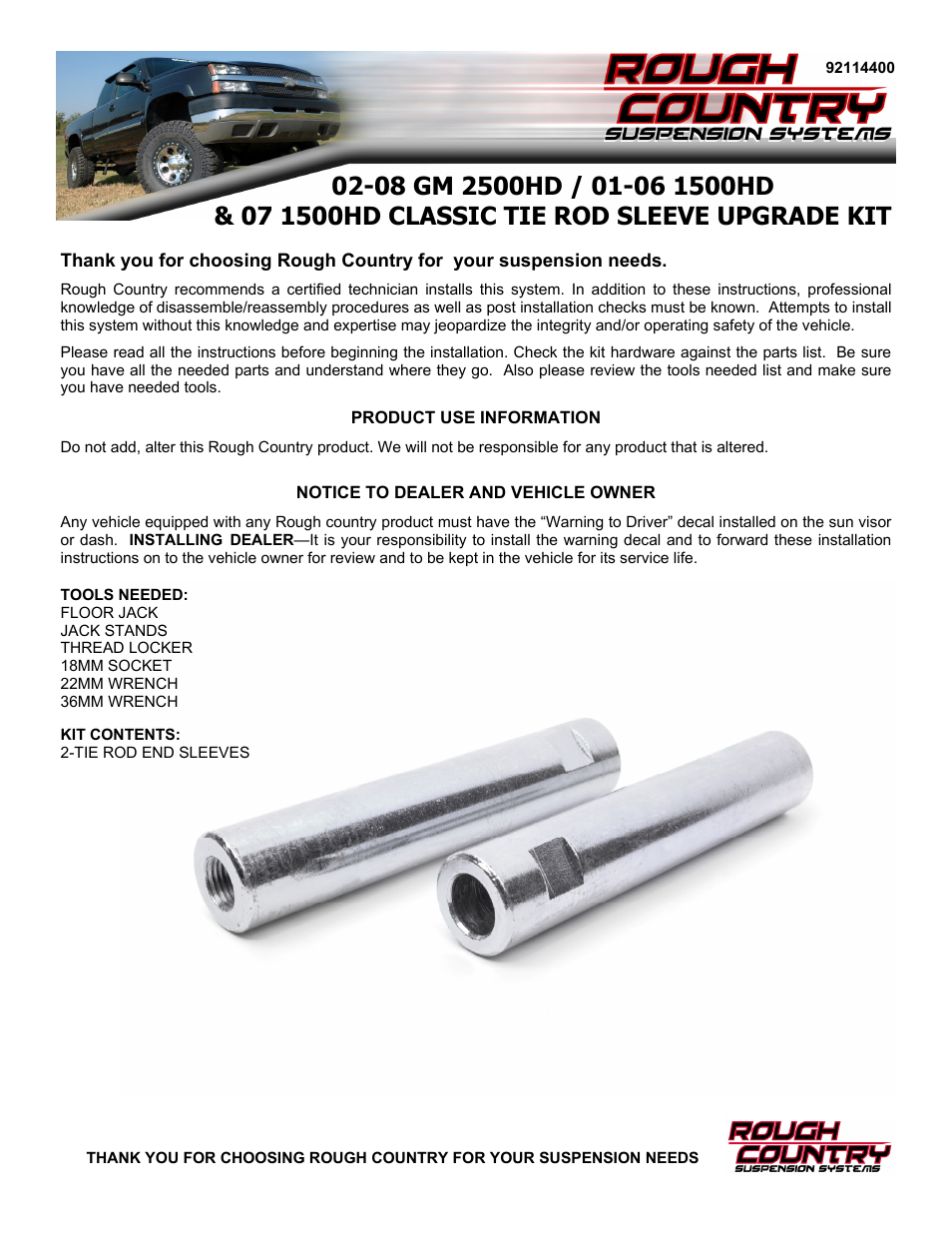 Rough Country 1144 User Manual | 2 pages