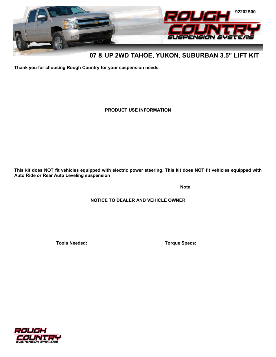 Rough Country 202S User Manual | 8 pages