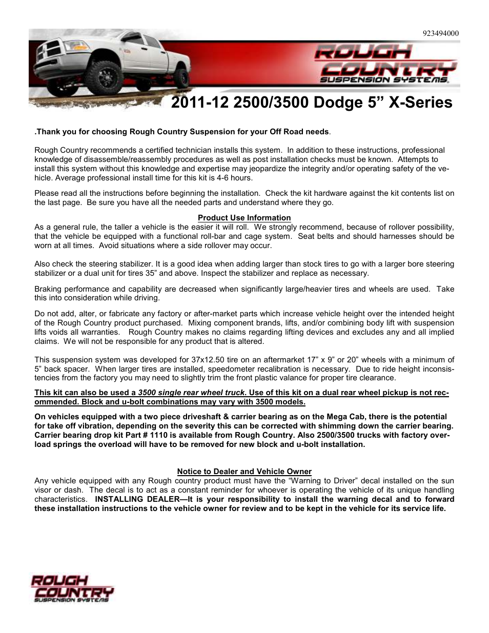 Rough Country 349.24 User Manual | 8 pages