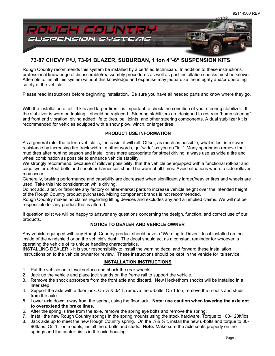 Rough Country 256.20 User Manual | 4 pages