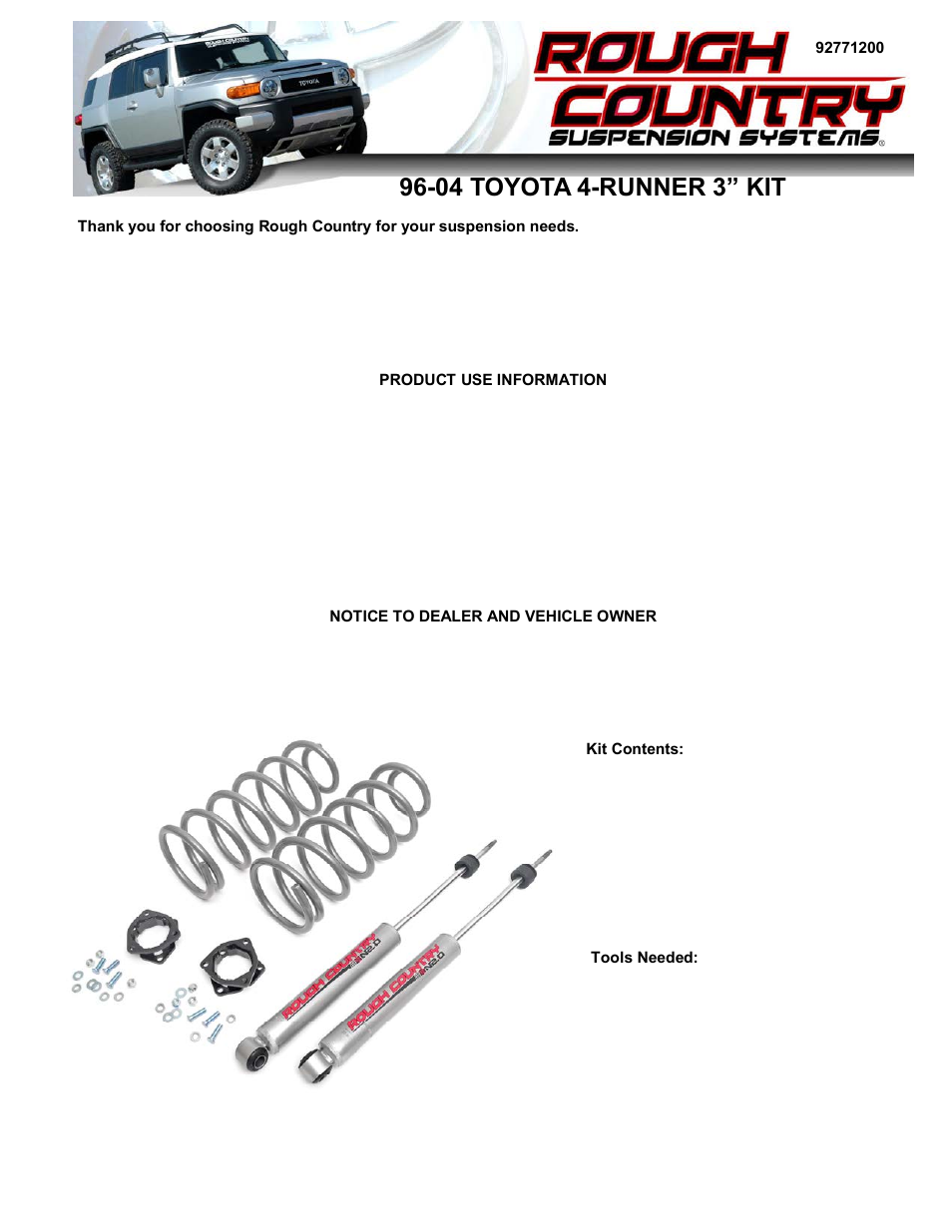 Rough Country 771.20 User Manual | 4 pages