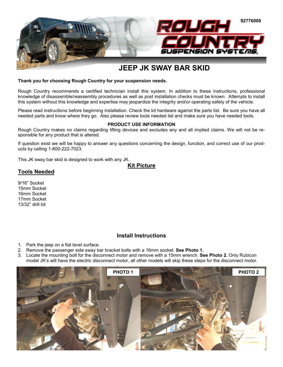 Rough Country 776 User Manual | 2 pages