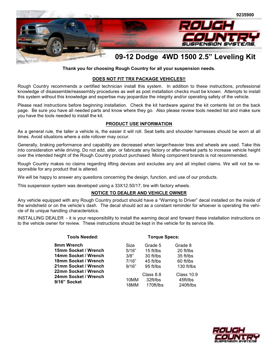 Rough Country 352 User Manual | 12 pages