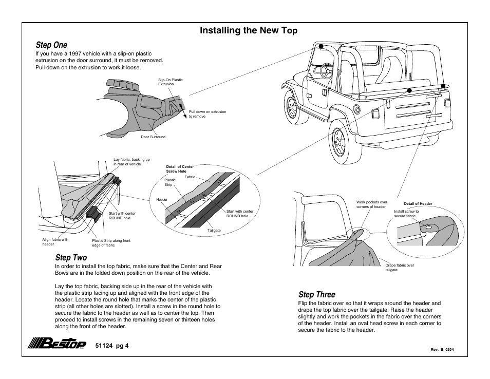 Installing the new t, Step one, Step three | Step two | Rough Country 51124-15 User Manual | Page 4 / 11