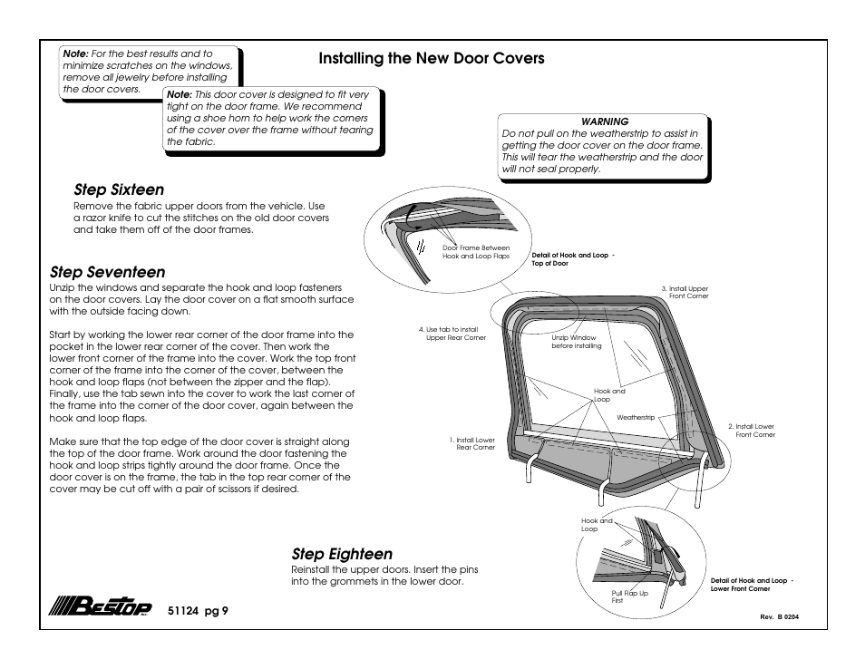 Step sixteen, Step seventeen, Step eighteen | Installing the new door covers | Rough Country 51124-15 User Manual | Page 9 / 11