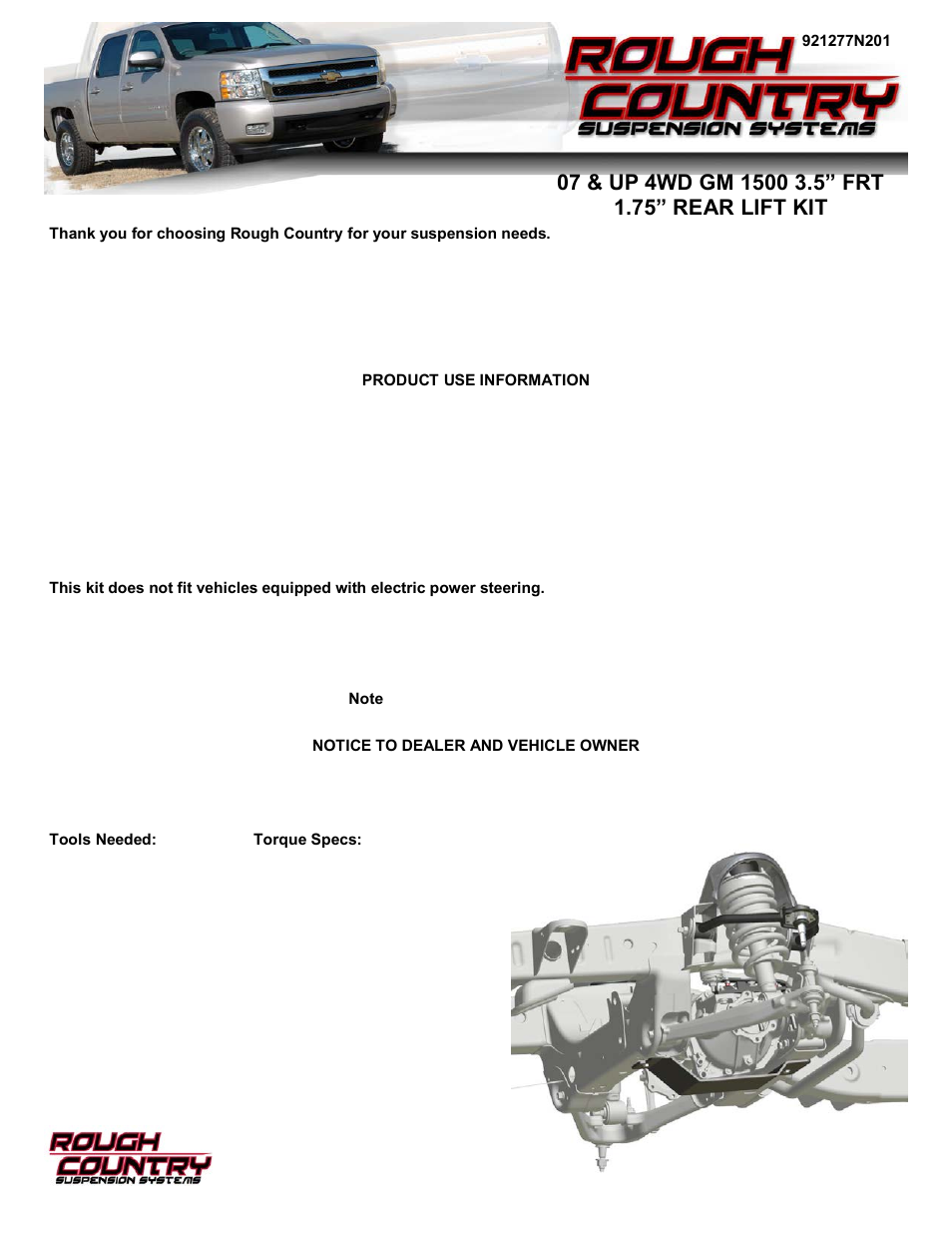 Rough Country 277.20 User Manual | 8 pages