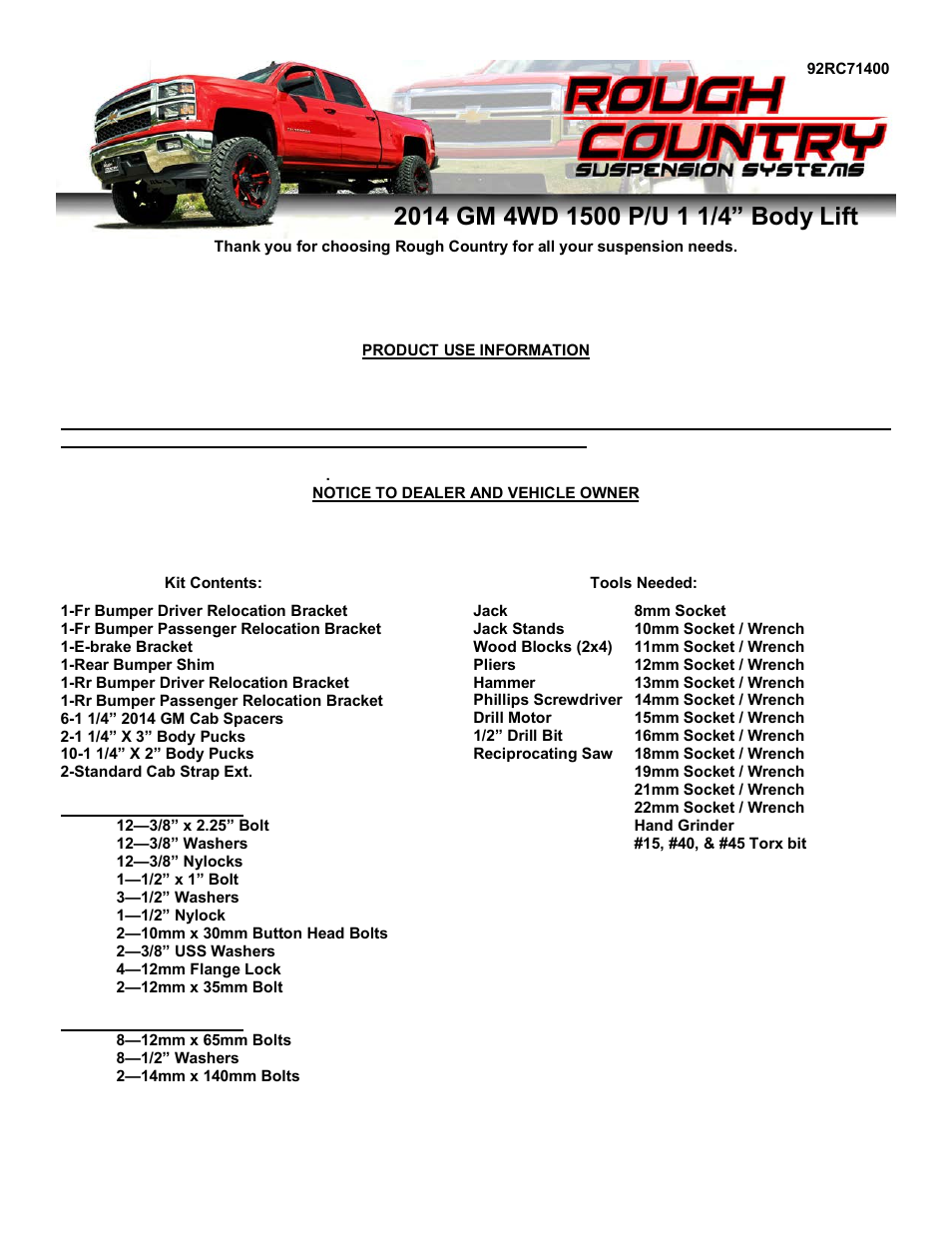 Rough Country RC714 User Manual | 12 pages