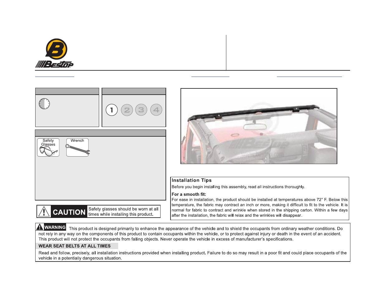 Bestop Windshield Channel for Jeep Wrangler TJ (Part Number 51238) User Manual | 3 pages