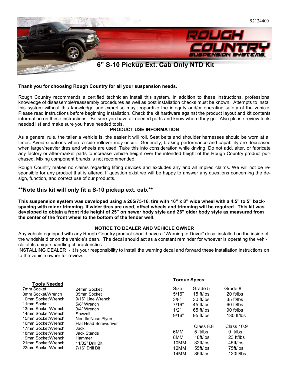 Rough Country 244.20 User Manual | 24 pages