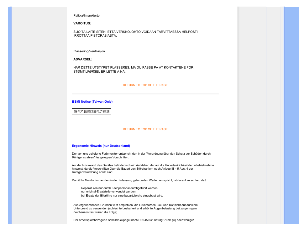 Bsmi notice (taiwan only) | Philips 220SW9FS User Manual | Page 23 / 118