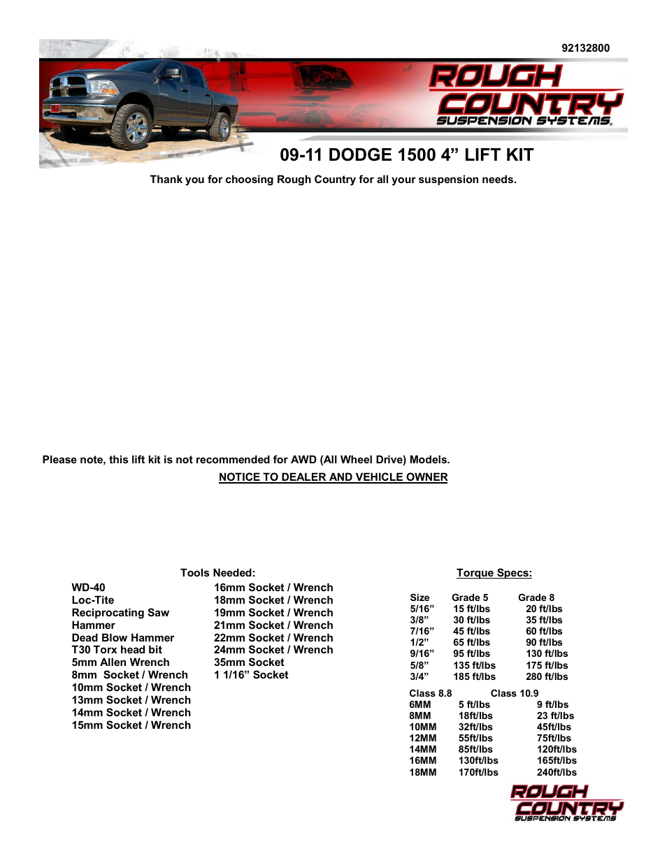 Rough Country 328S User Manual | 20 pages