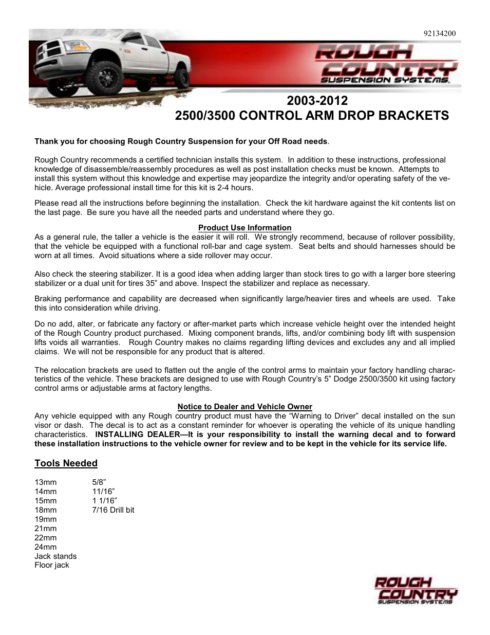 Rough Country 342 User Manual | 4 pages