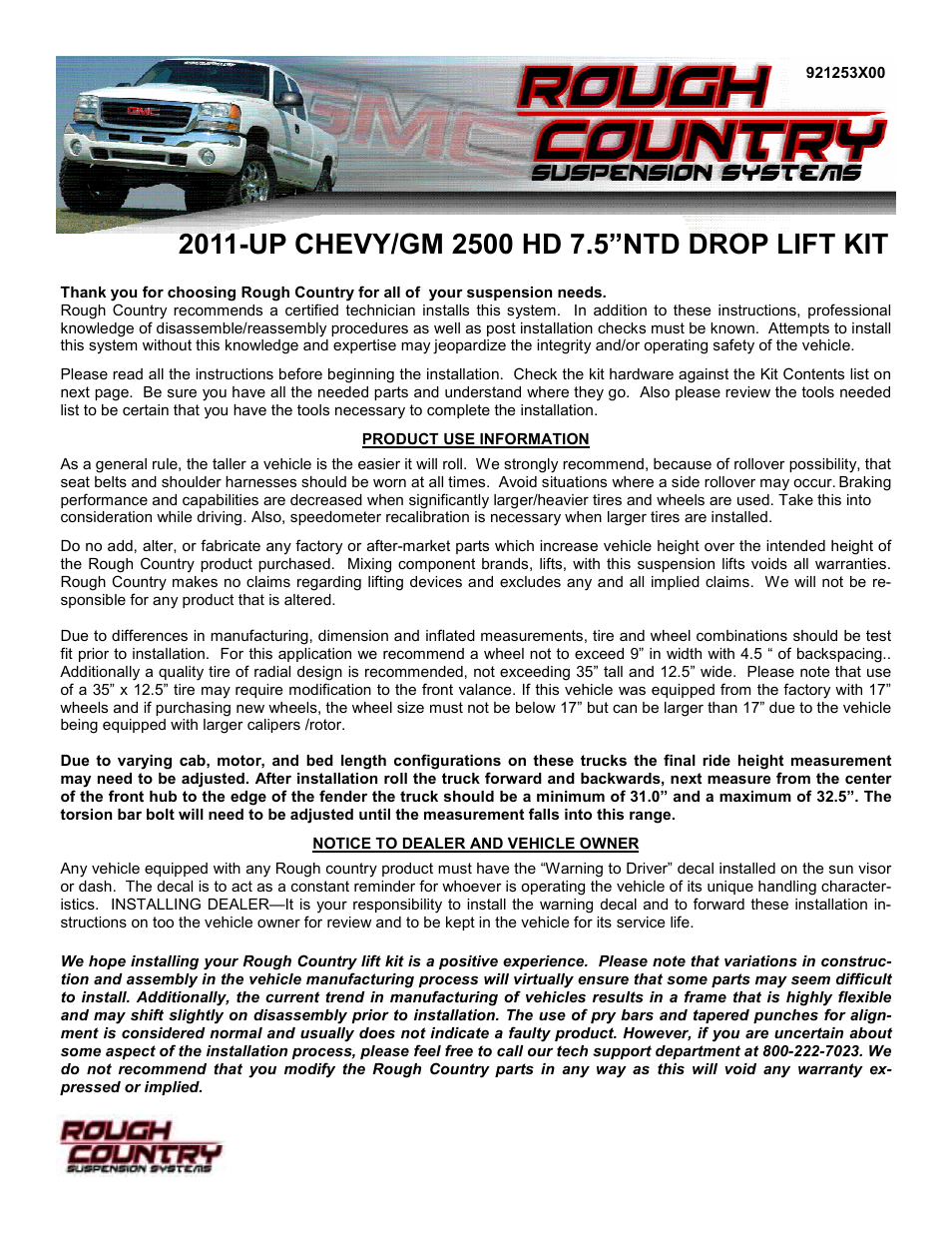 Rough Country 253X User Manual | 20 pages