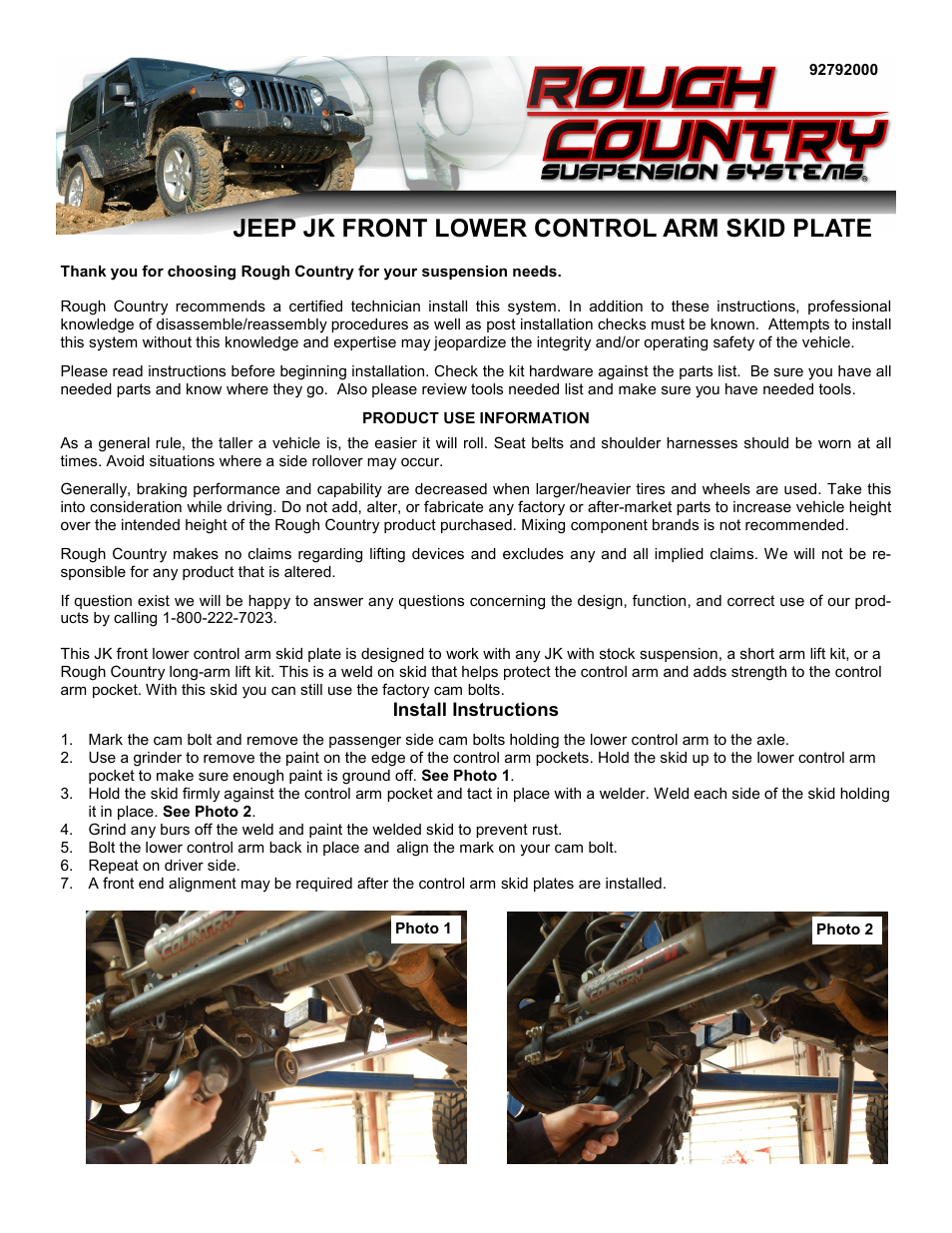 Rough Country 792 User Manual | 1 page