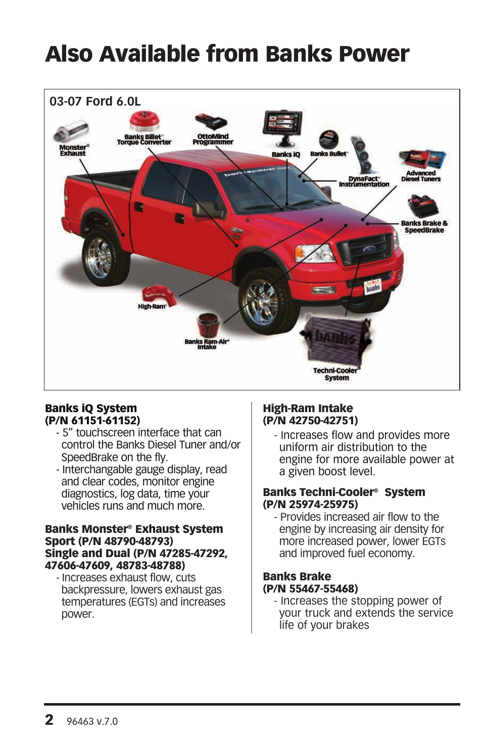 Also available from banks power | Banks Power Ford Trucks: (Diesel ’03 - 07 6.0L Power Stroke) Intake- Ram-Air Intake system '03-07 F-250-350-450 pickup User Manual | Page 2 / 20