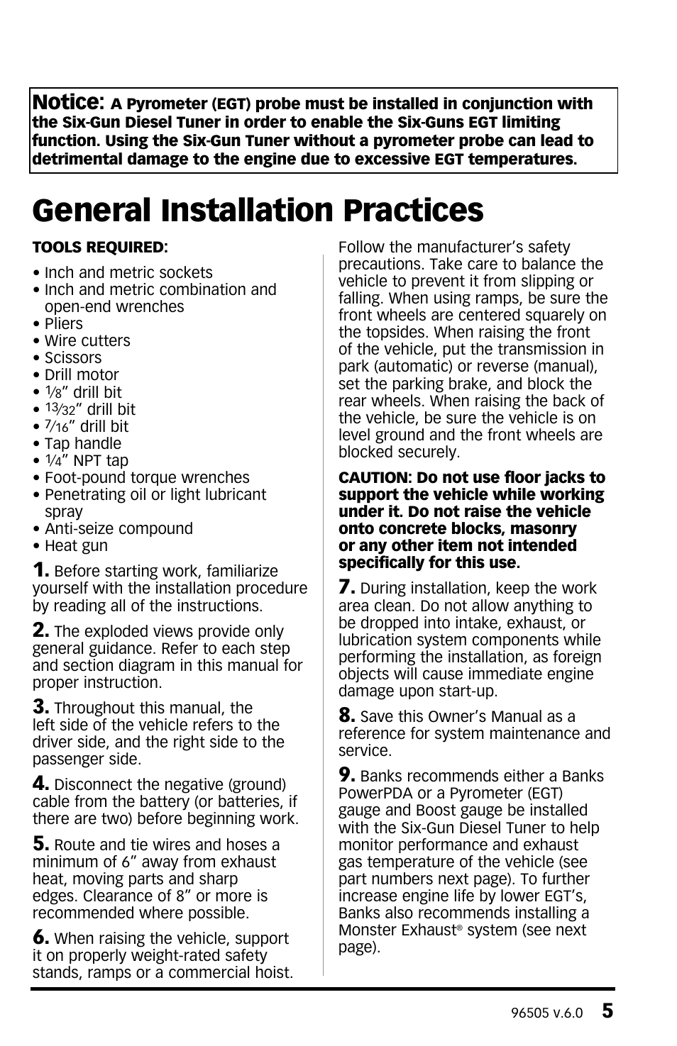 General installation practices, Notice | Banks Power Chevy_GMC Trucks: Duramax LLY-LBZ (Diesel ’06 - 07 6.6L) Tuner- Six-Gun Diesel Tuner '06 -07 (PDA) Compatible with Optional PowerPDA & Speed-Loader User Manual | Page 5 / 28