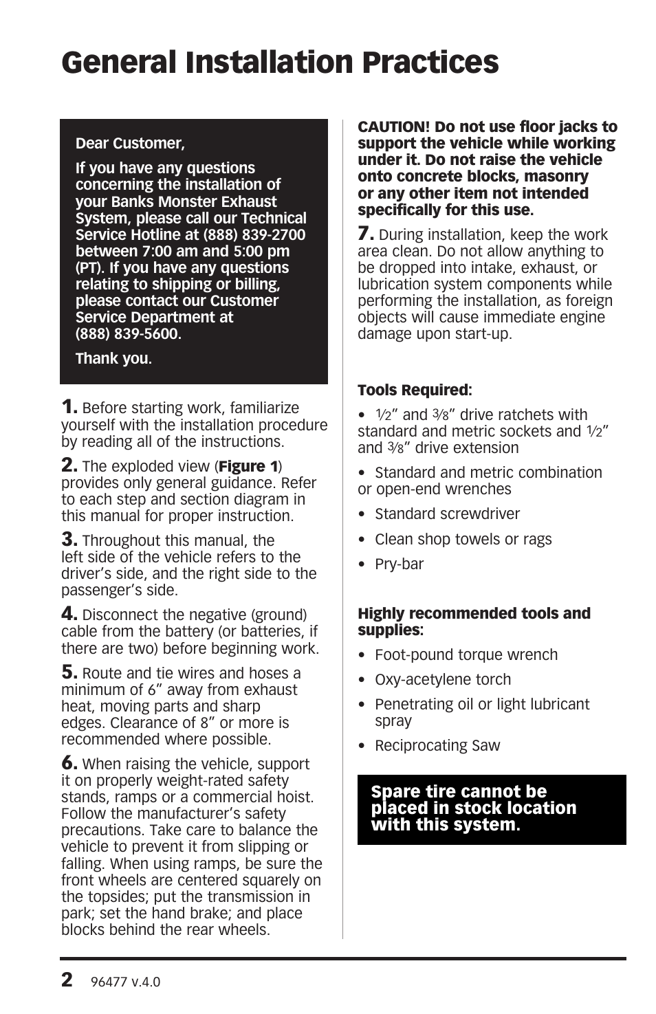 General installation practices | Banks Power Dodge Trucks: (Diesel ’07 - 12 6.7L Cummins) Exhaust- Monster Exhaust, Split-Dual Quad Tip ,side exit '07-09 Including Mega Cab User Manual | Page 2 / 12