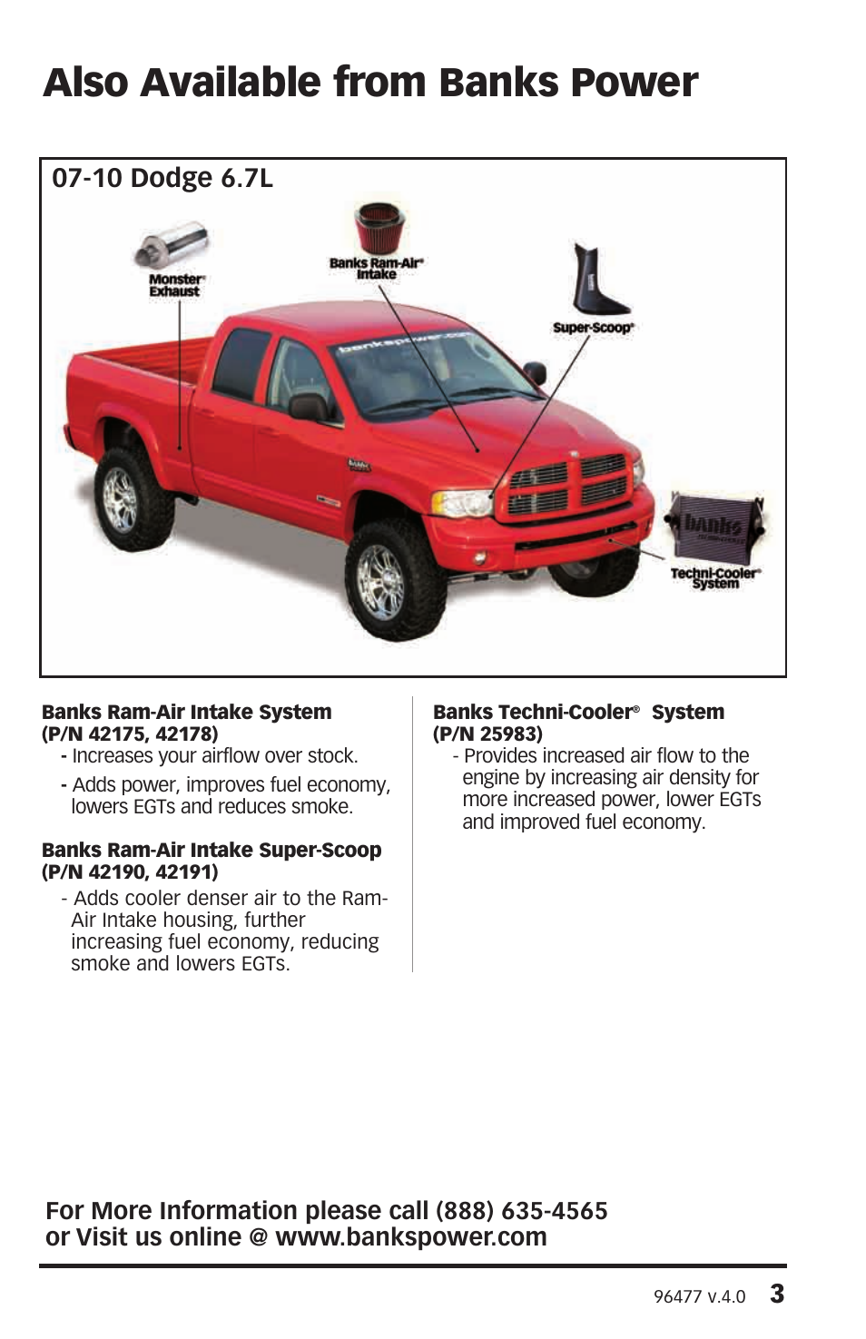 Also available from banks power, 10 dodge 6.7l | Banks Power Dodge Trucks: (Diesel ’07 - 12 6.7L Cummins) Exhaust- Monster Exhaust, Split-Dual Quad Tip ,side exit '07-09 Including Mega Cab User Manual | Page 3 / 12