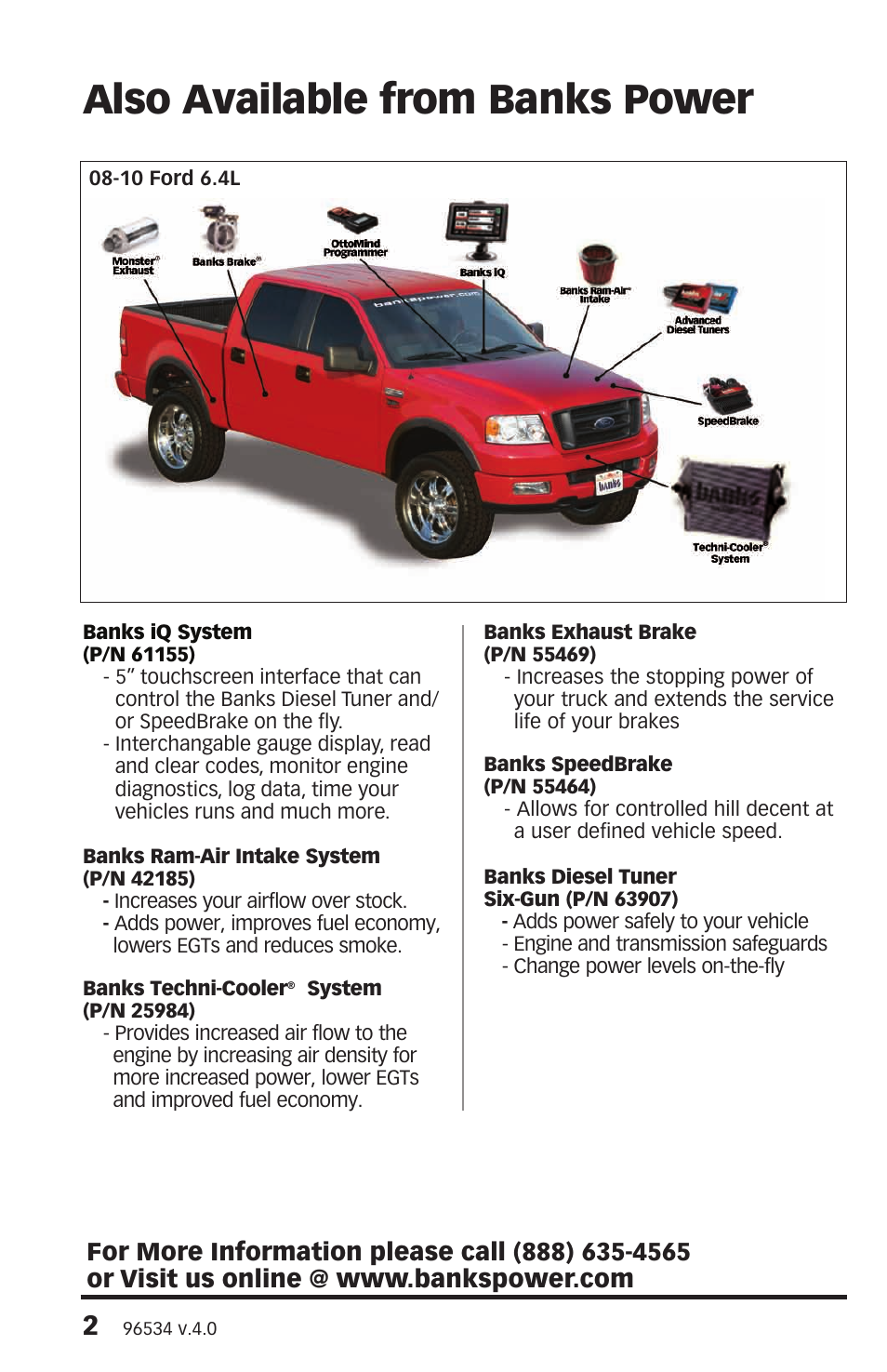 Also available from banks power | Banks Power Ford Trucks: (Diesel ’08 - 10 6.4L Power Stroke) Exhaust- Monster Exhaust, Single Passenger side exit '08-10 F-250_ F-350 User Manual | Page 2 / 16