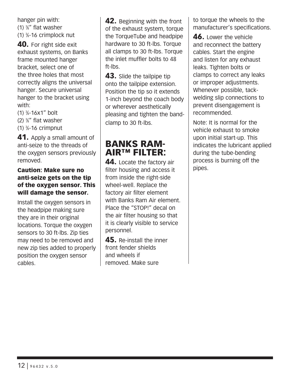 Banks ram- air™ filter | Banks Power GM Motorhomes: (Gas ’01 - 10 8.1L Workhorse) PowerPack & Stinger systems '01-04 Class-A MH, P-series User Manual | Page 12 / 14